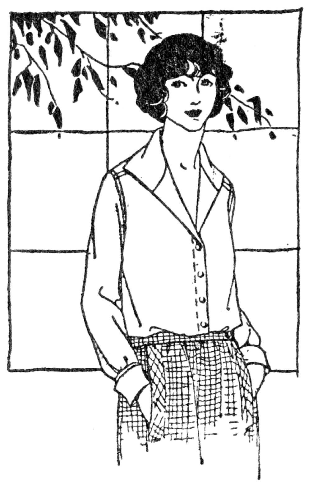 Dressmaking diagram showing round jewel neckline on a blouse block.