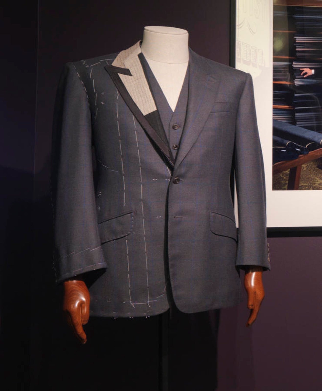 Lapel construction in progress on Savile Row tailored jacket.