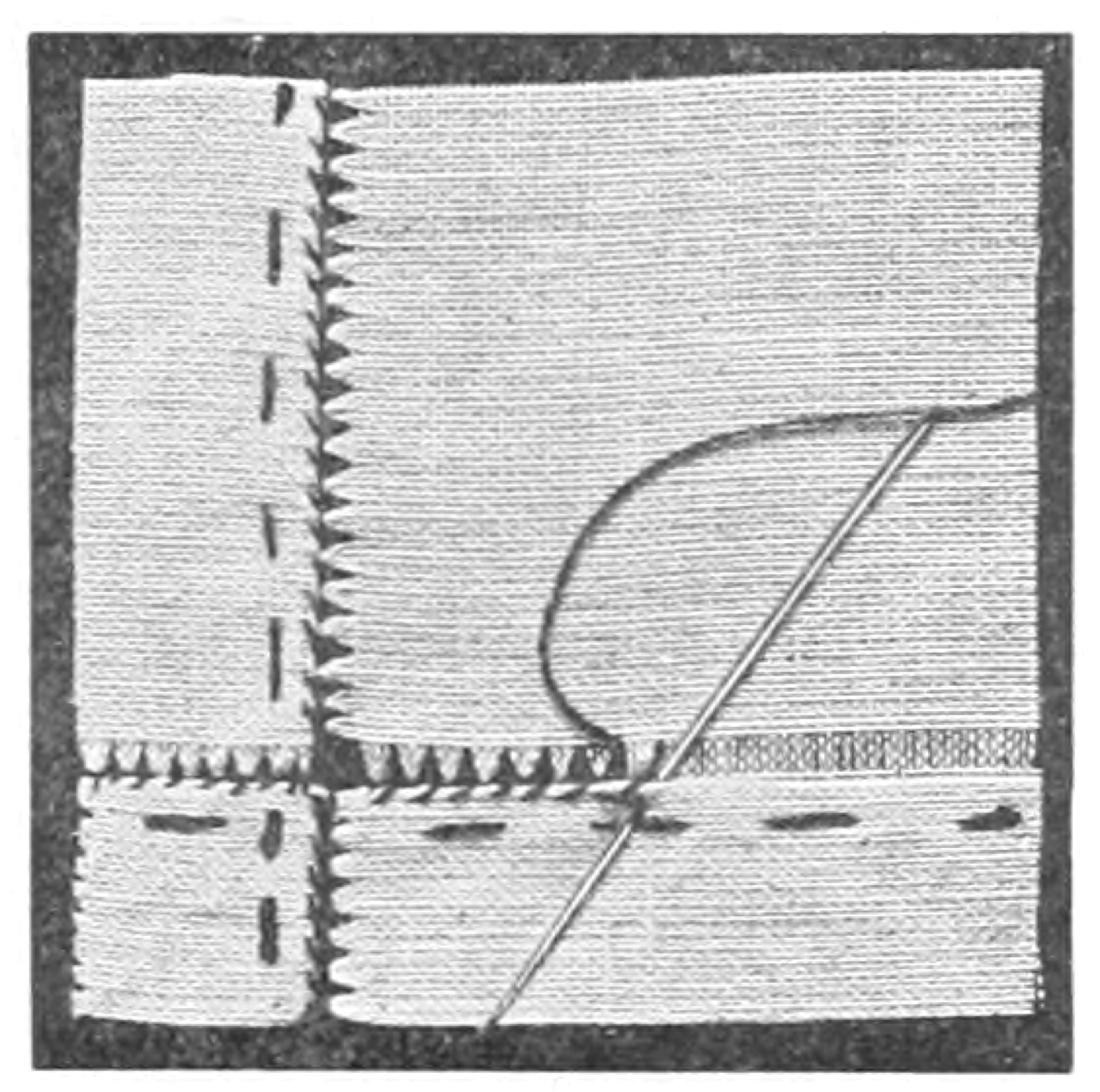 Plain hemstitching narrow hem finish on fabric edge panel.