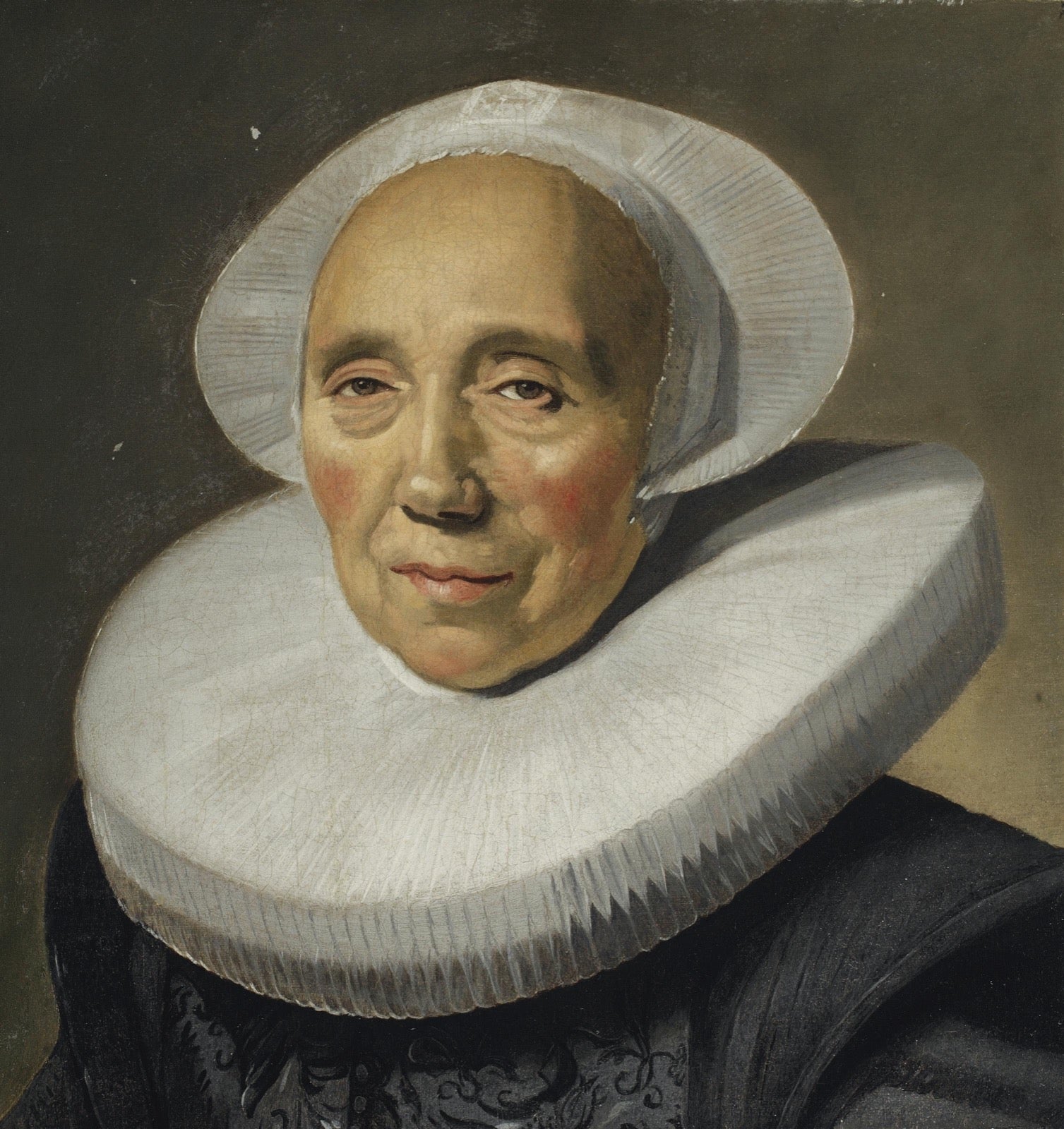 Frans Hals portrait of an old woman wearing a starched circular ruff collar.