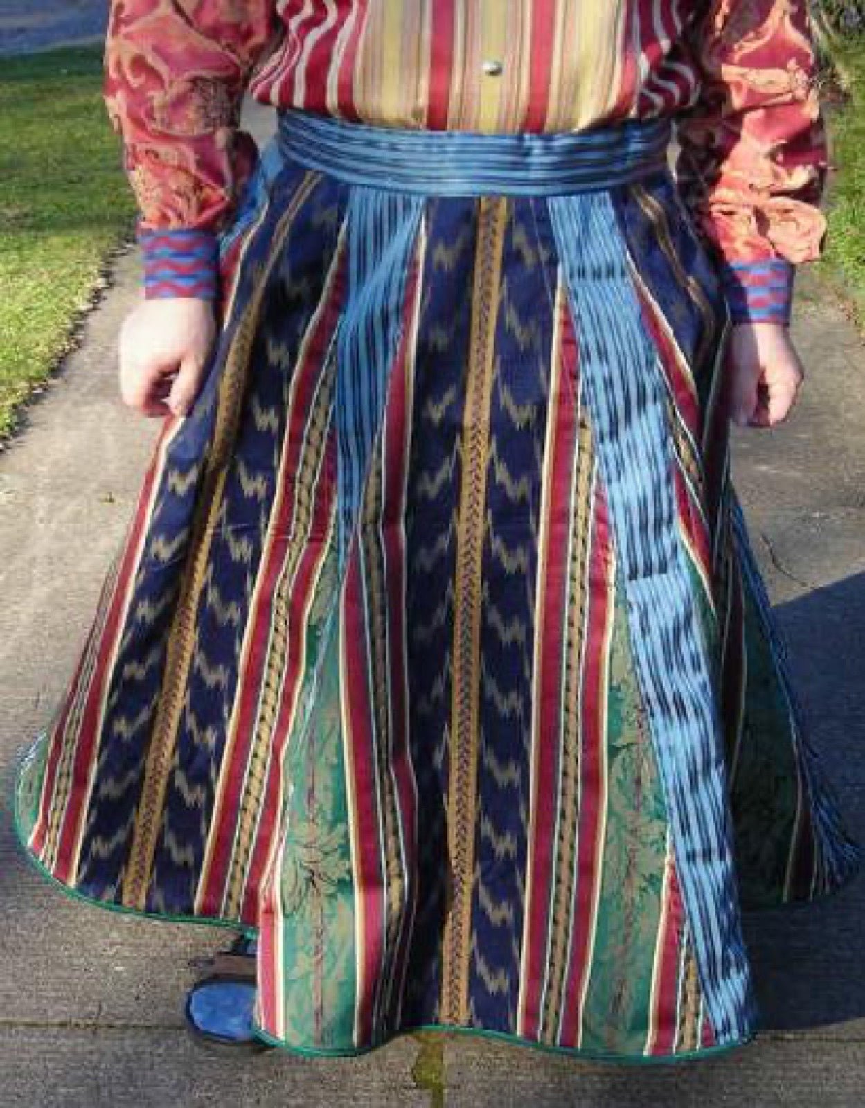 Full circle skirt showing hem sweep circumference on garment.