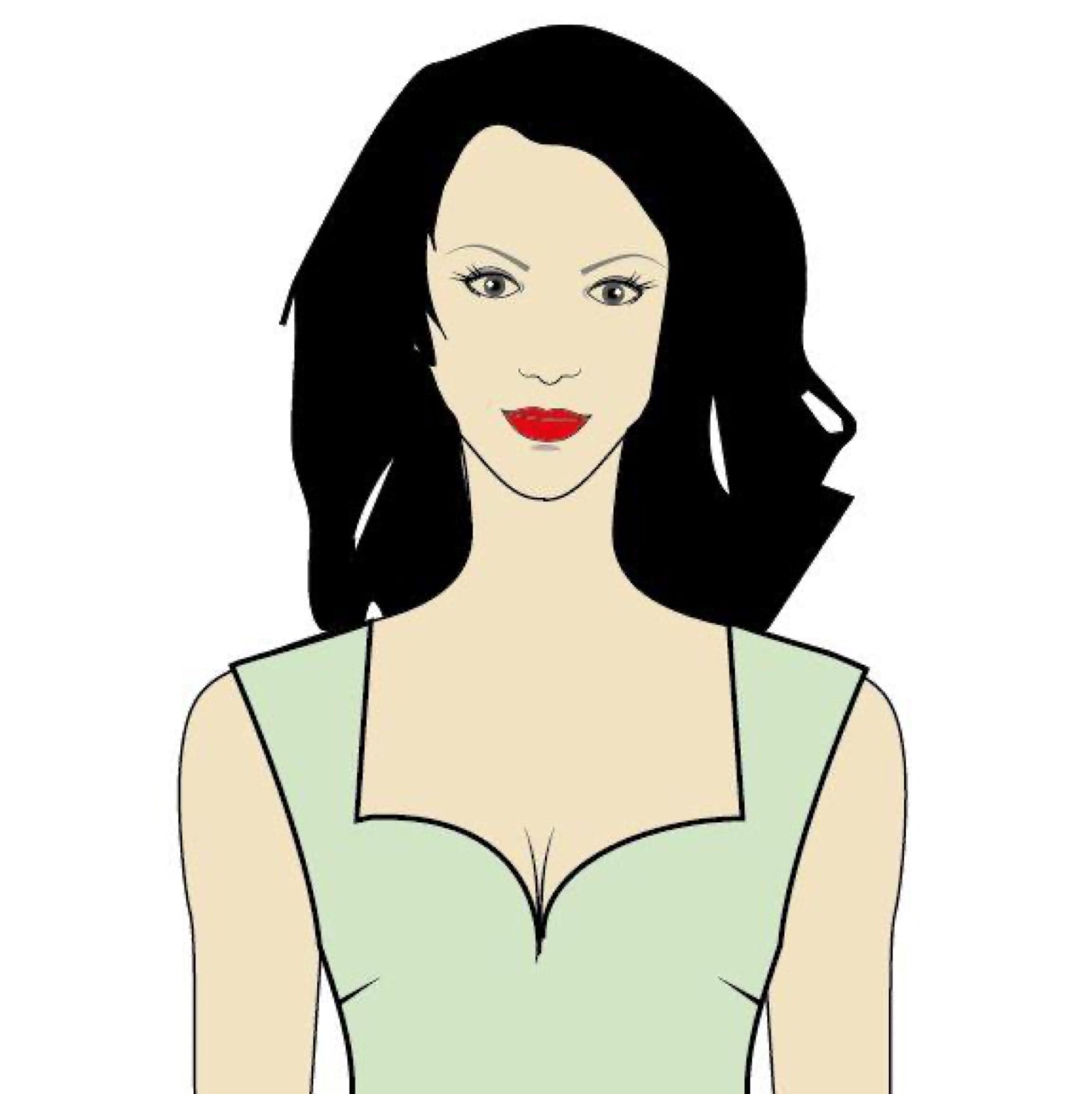 Diagram of heart-shaped sweetheart neckline at the bust.