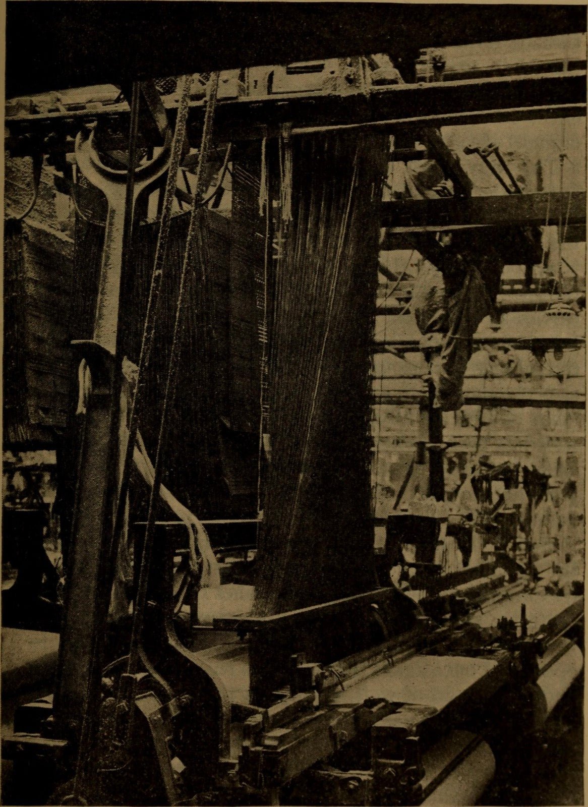 Historic illustration of corduroy manufacture showing twill-ground pile ribs.