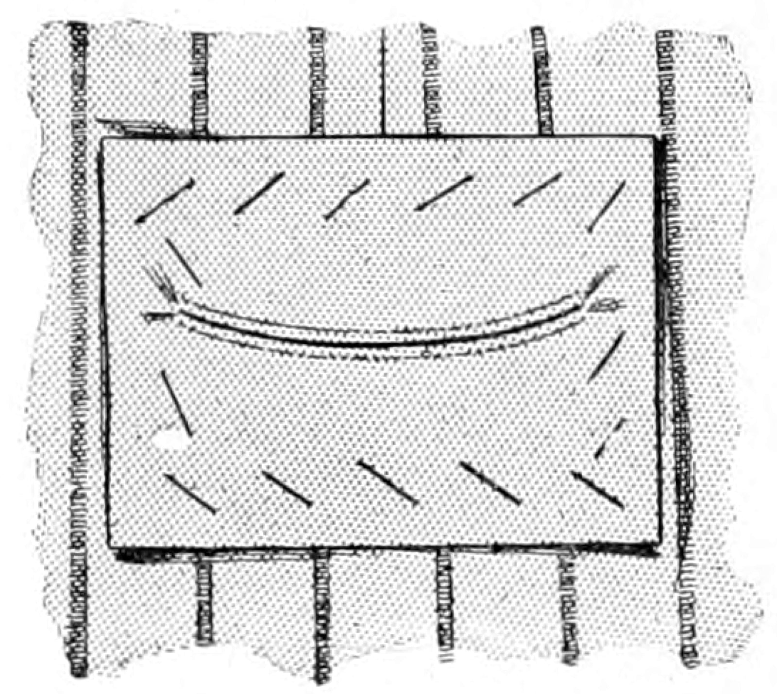 Facing of slash pocket showing edge secured before understitching row.