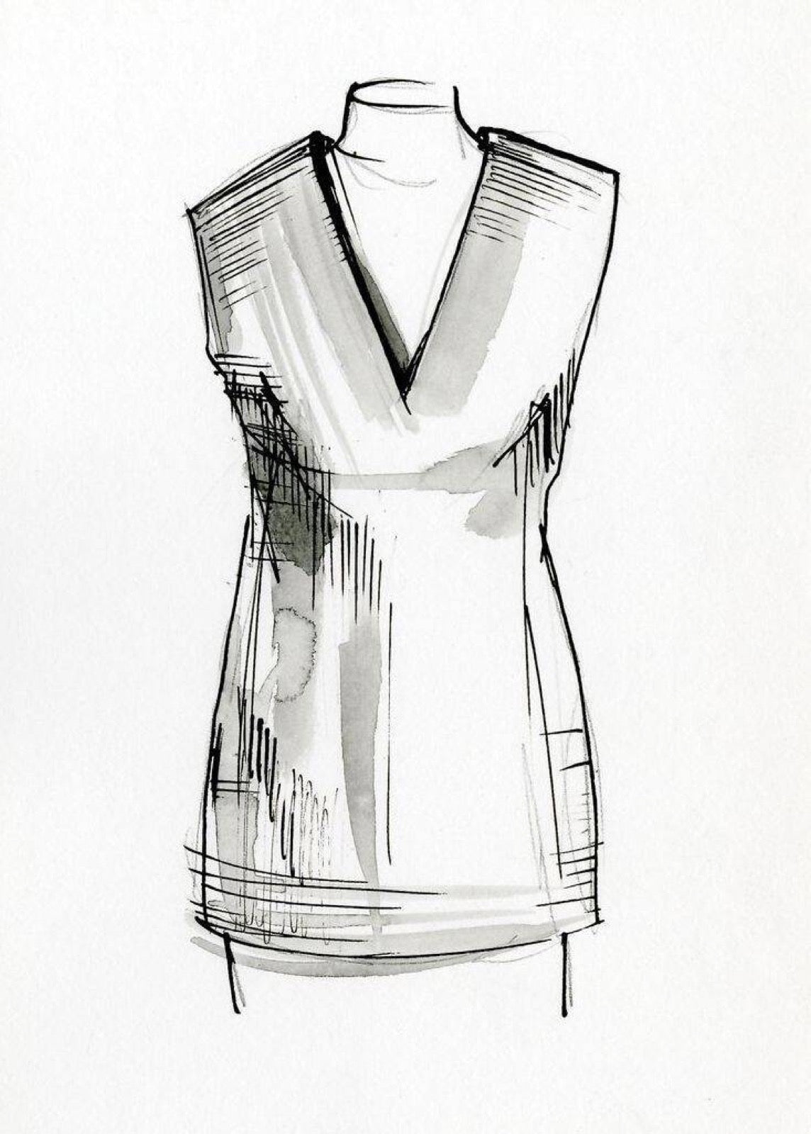 Diagram of V-neckline opening at center front on a top.