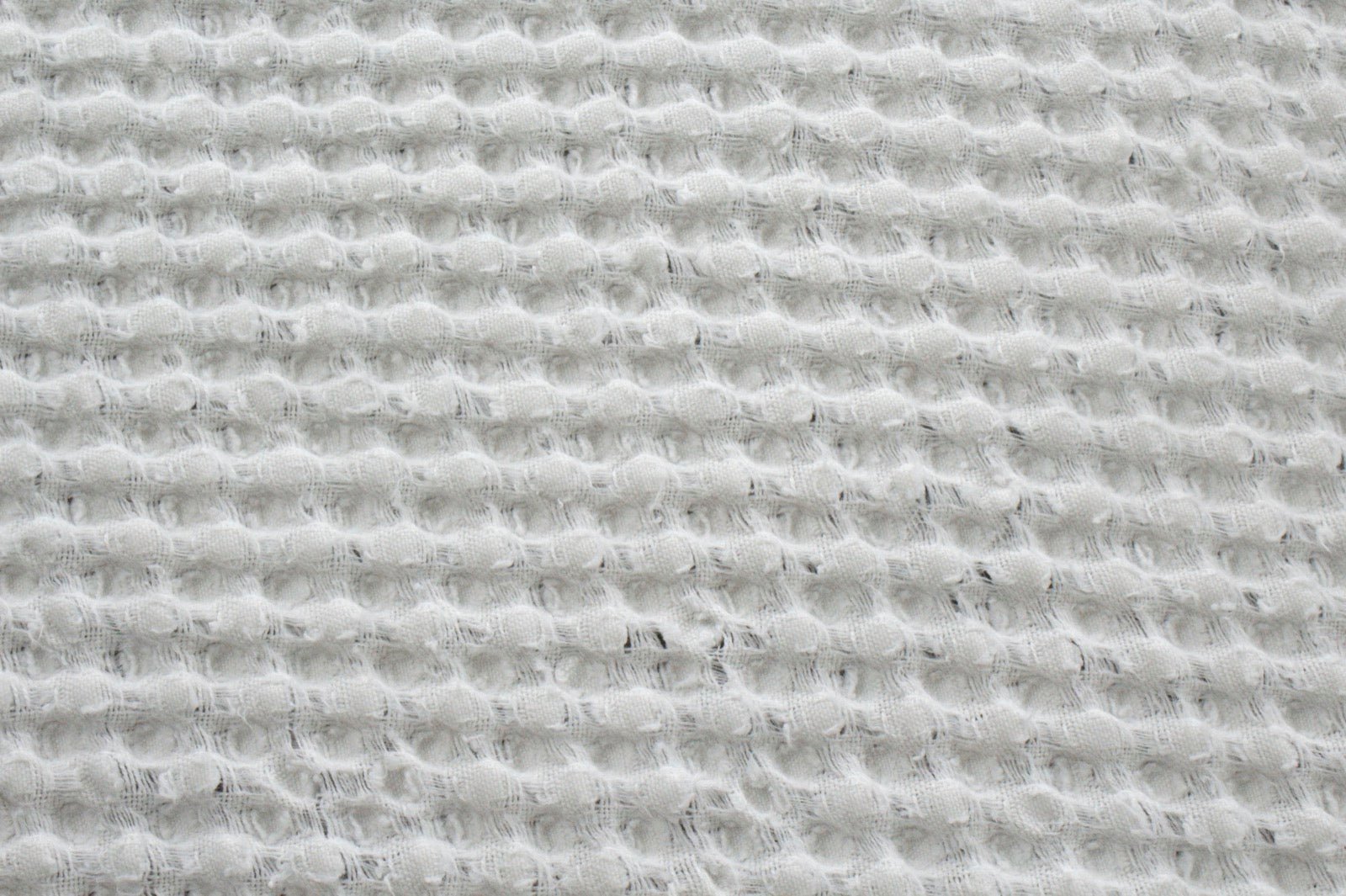 Close-up of waffle weave showing square recessed cells in the fabric face.