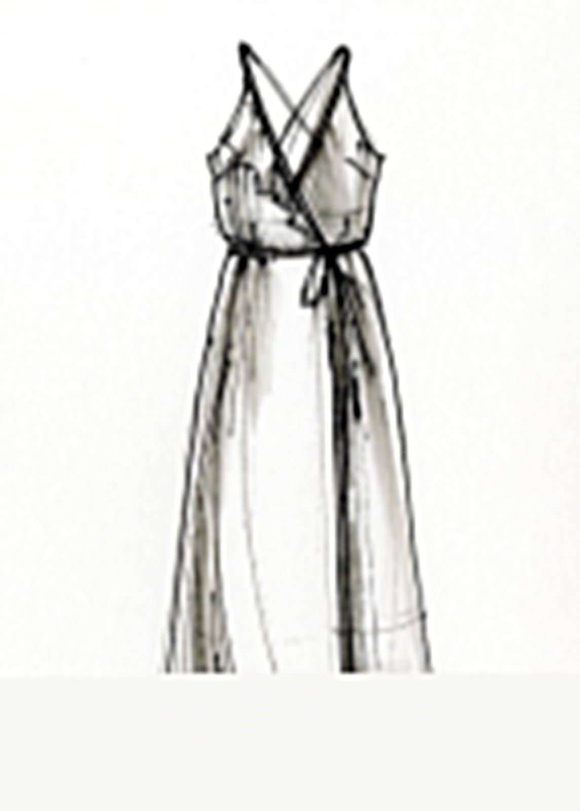 Wrap dress with crossover neckline panels tying at the waist.