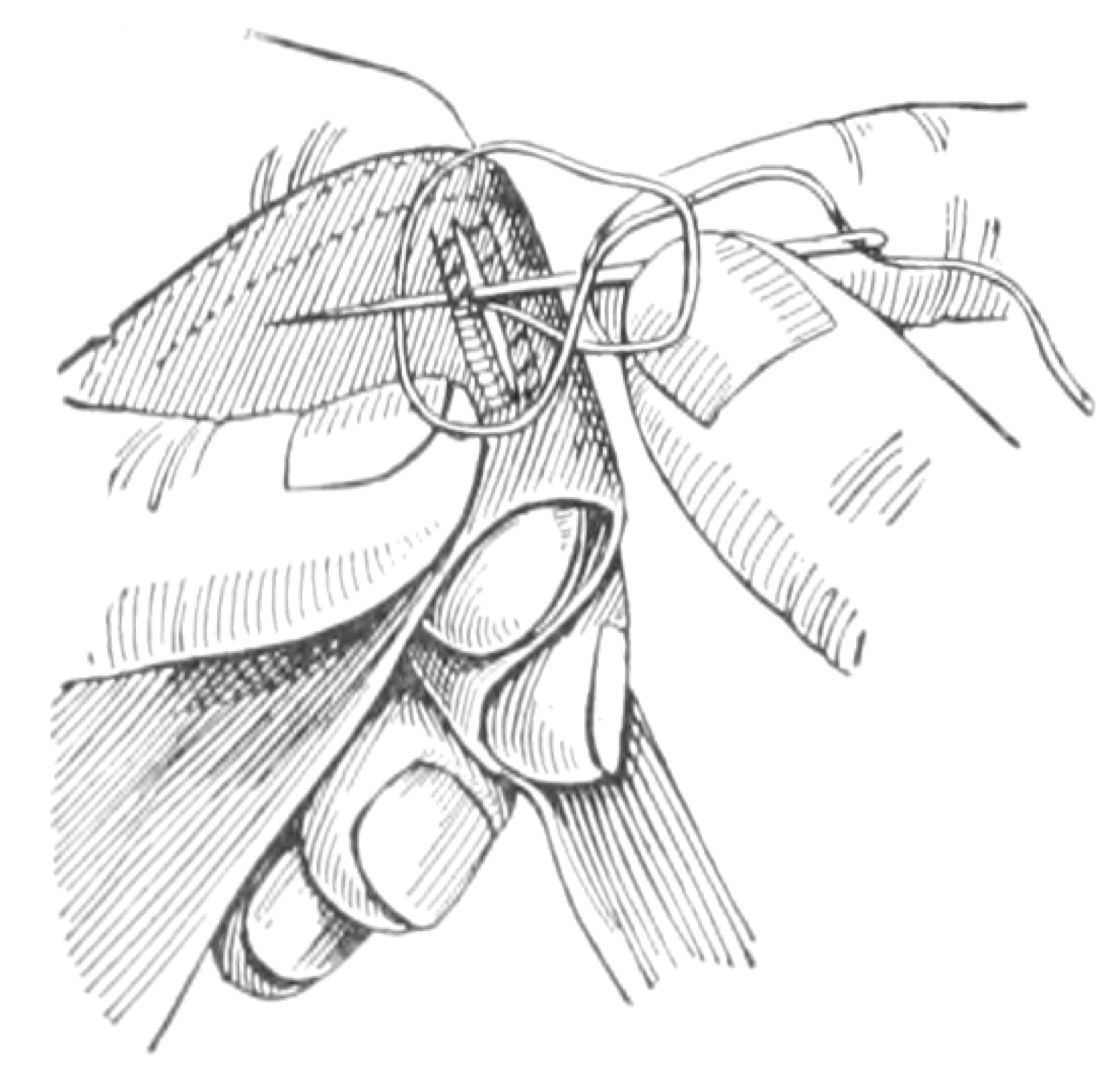 Correct hand position for making buttonholes on garment front.