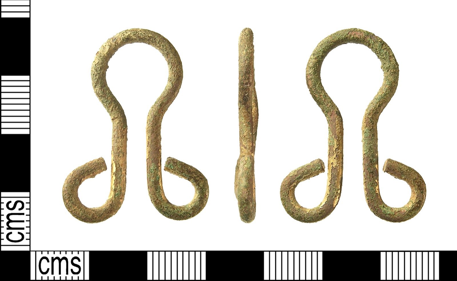 Eye bar section from hook-and-eye dress fastener assembly.