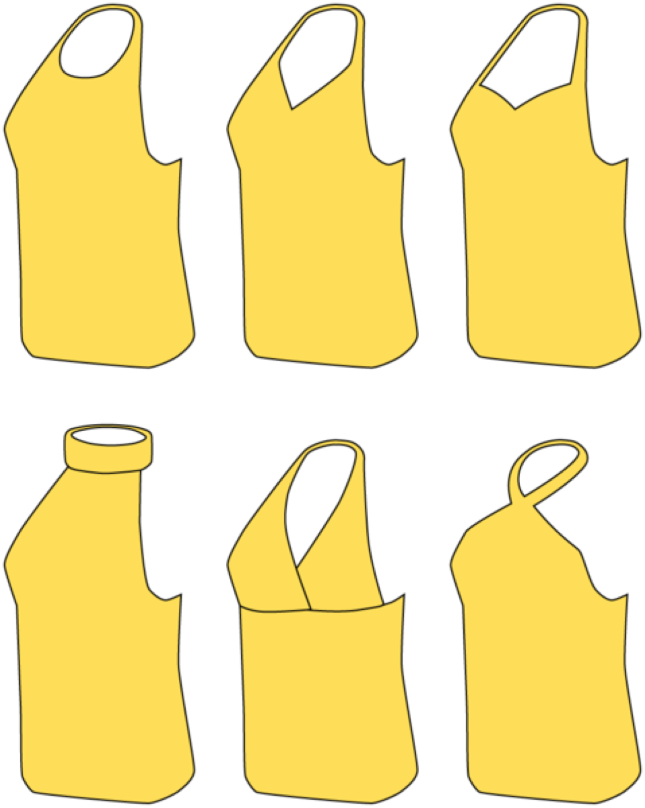 Diagram showing halter straps tied at the nape leaving shoulders bare.