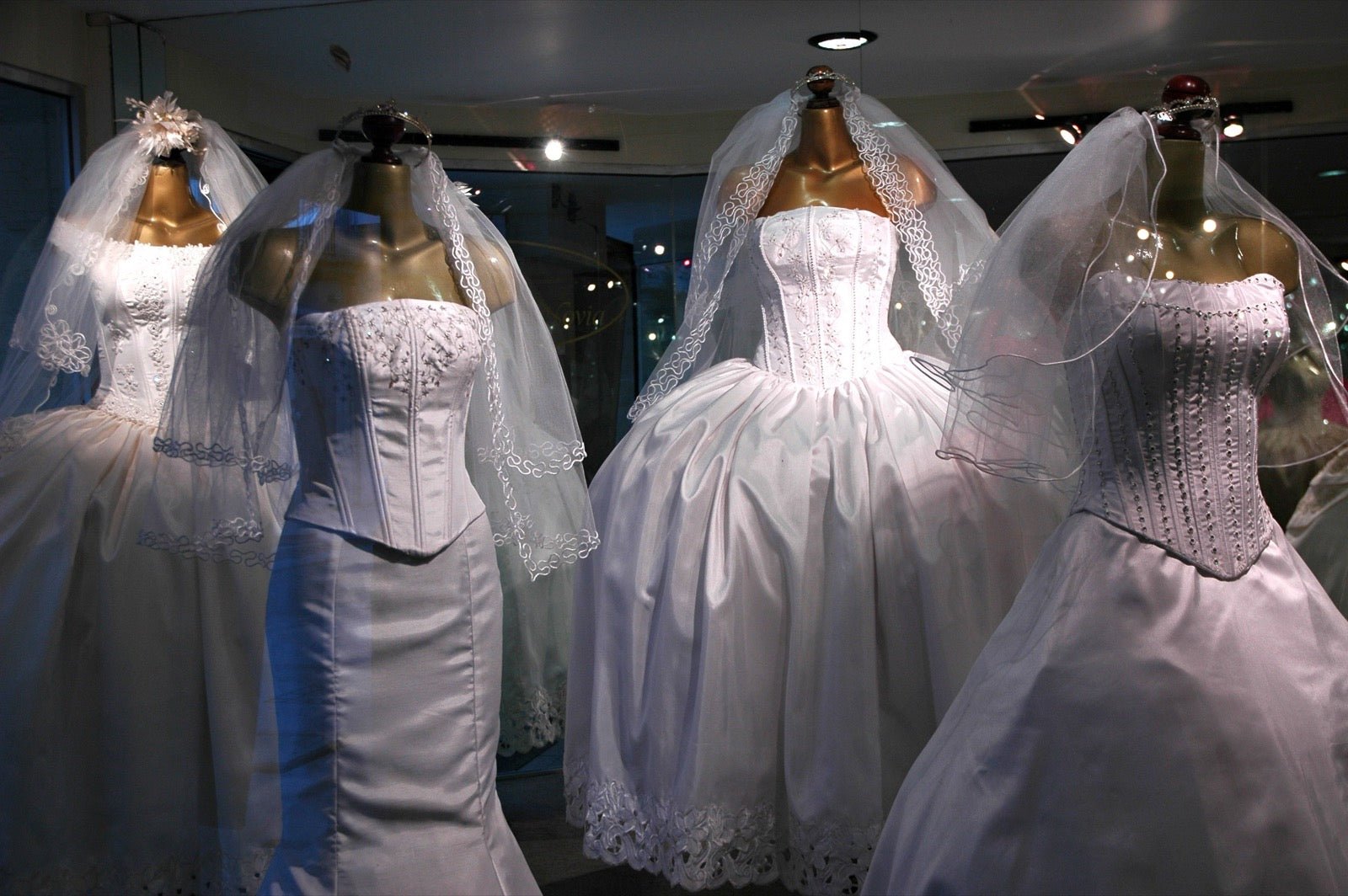 Princess seam vertical shaping lines on wedding dress.
