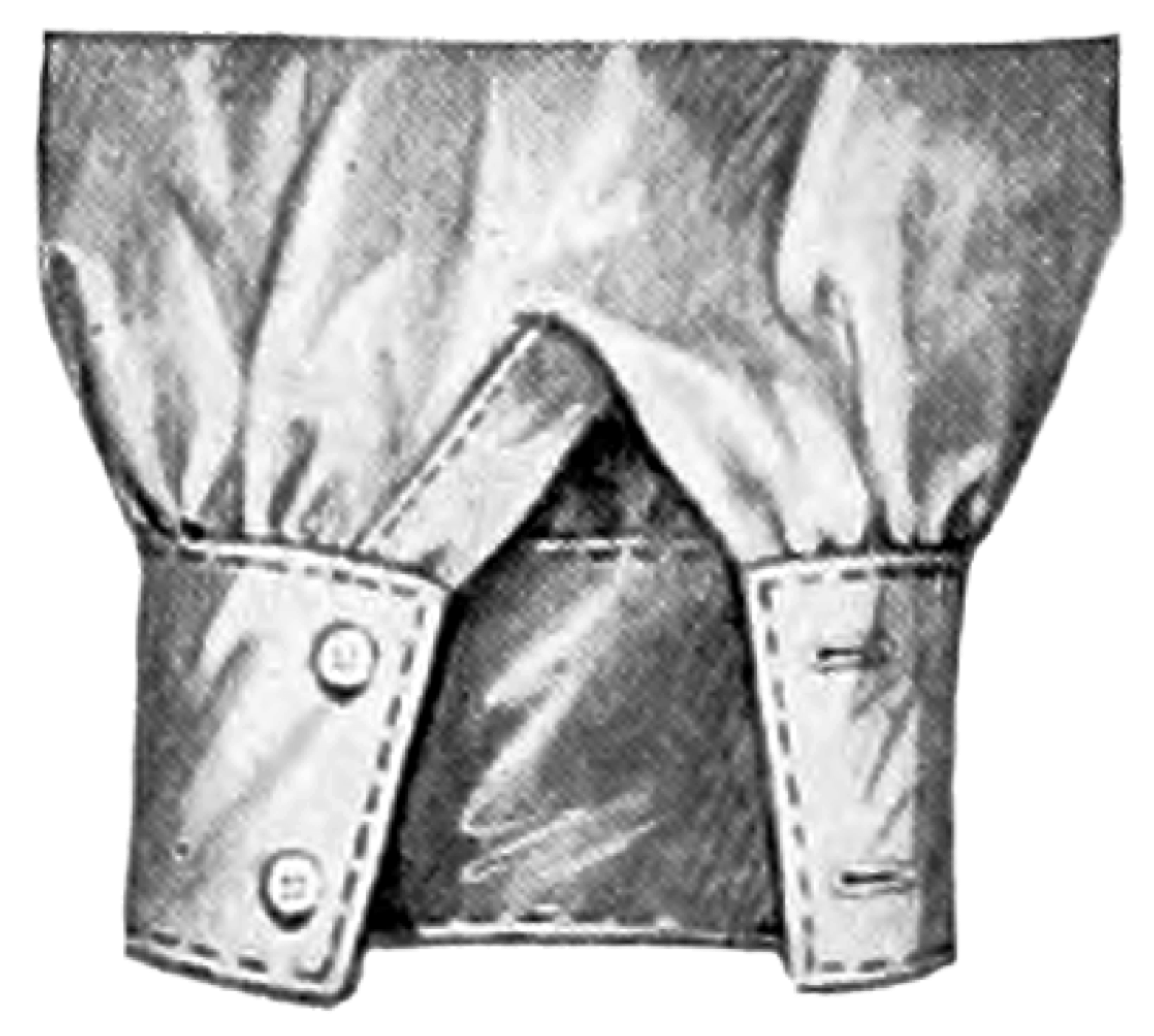 Garment construction diagram showing underlayer attachment on skirt panel.